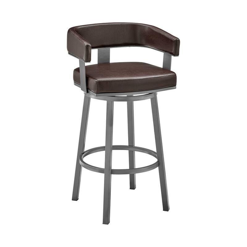 HomeRoots 34" Chocolate Faux Leather And Iron Swivel Low Back Counter Height Bar Chair - 22