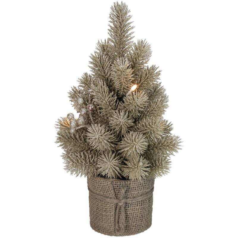 10.25in LED Potted Champagne Artificial Christmas Tree - Clear Lights - under-3-feet