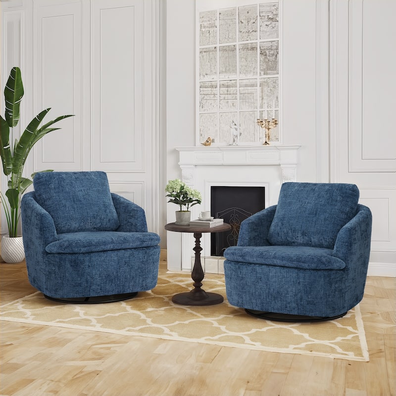 360° Modern Swivel Accent Chair, Chenille Armchair Comfy Round Sofa Chair, Swivel Barrel Chair For Living Room - 2 SET Deep blue