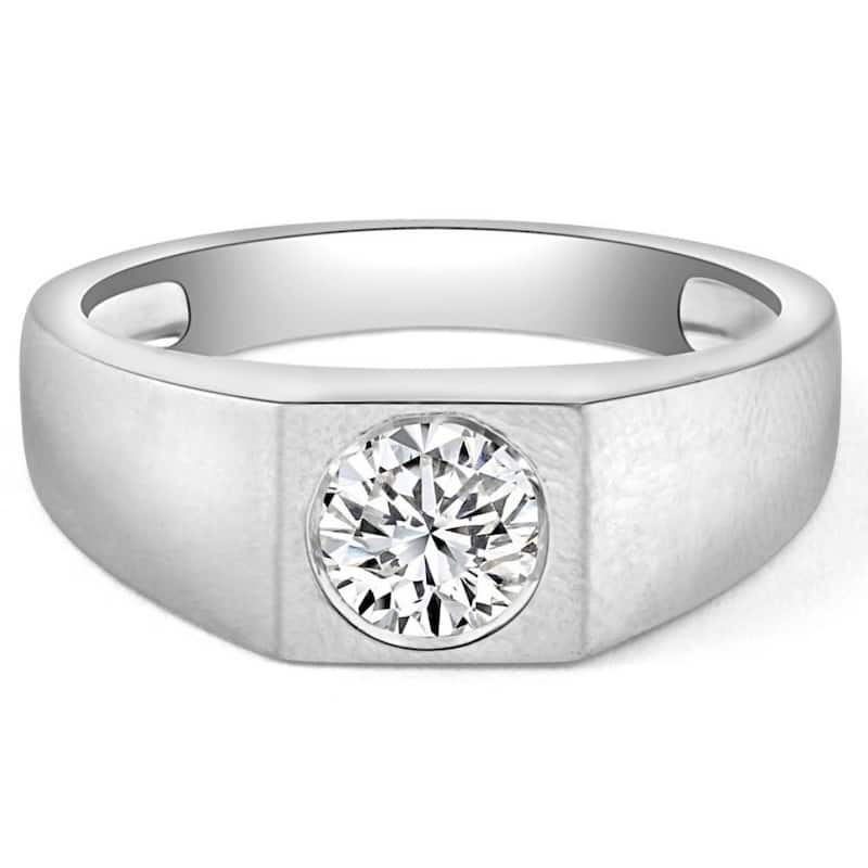 1 Ct Solitaire Lab Grown Men's Diamond Wedding Ring in 10k White Gold