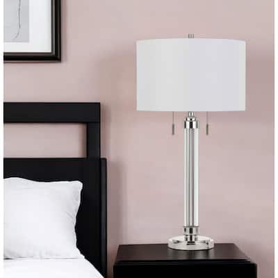 Modern Silver Metallic Table Lamp with Linen Shade and Dimmable Light - 16" x 16" x 31"