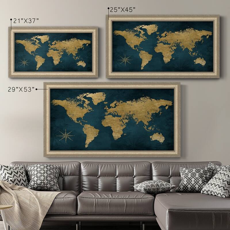 Navy Gold Map Premium Framed Canvas- Ready to Hang