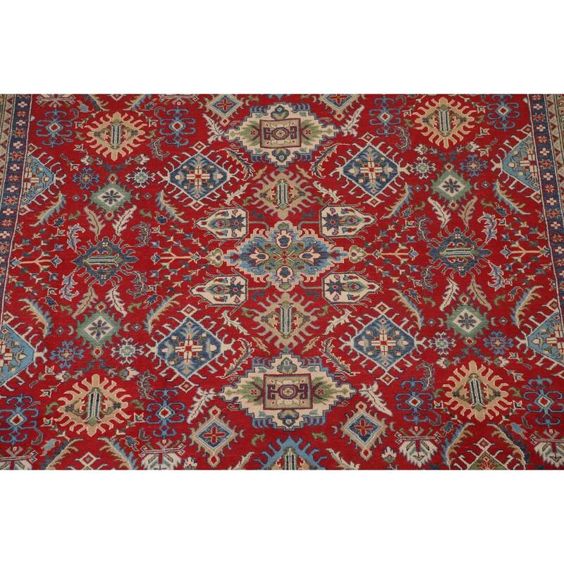 Traditional Red Geometric Kazak Oriental Area Rug Handmade Wool Carpet - 9'6"x 12'10"