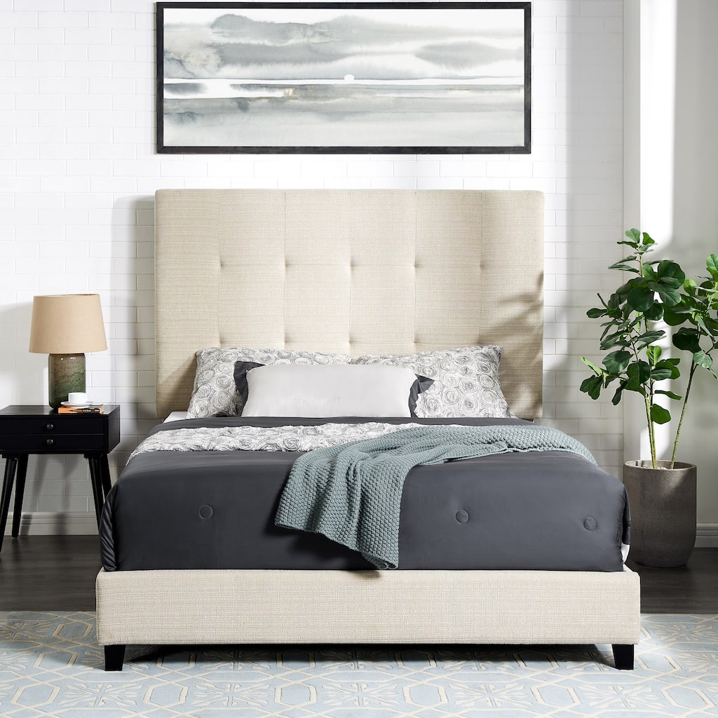 Modern Queen Size Velvet Tufted Upholstered Platform Bed for Master Bedrooms, Guest Rooms, Box Spring Required