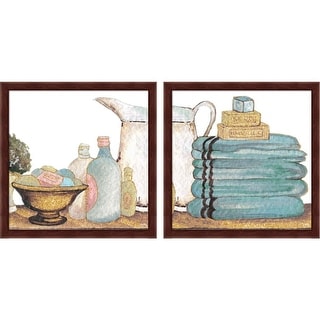 Elizabeth Medley 'Gold Bath Accessories B' Framed Art (Set of 2)