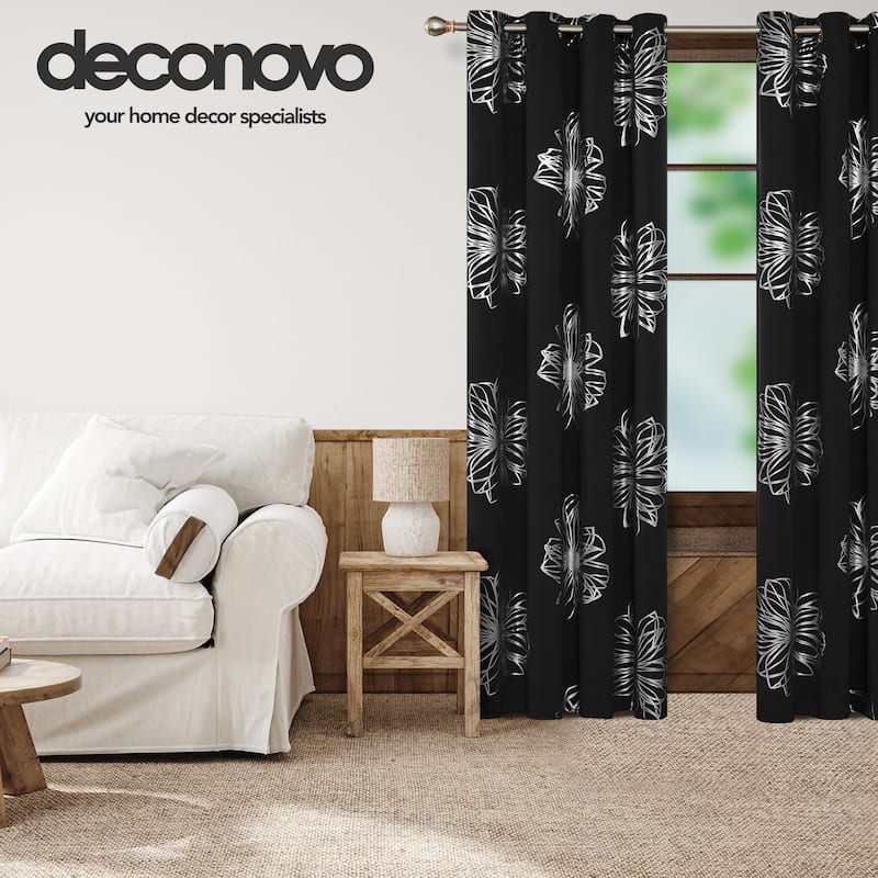 Deconovo Silver Floral Thermal Insulated Curtain Panel Pair(2 Panel)