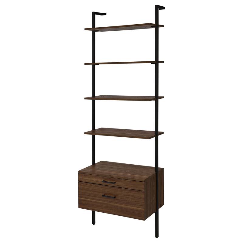 Wendell Walnut 4-shelf Storage Wall Bookshelf