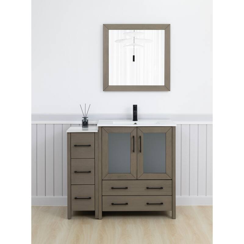 Vanity Art 42 Inch Single Sink Bathroom Vanity Set 5 Dove-Tailed Drawers 1 Cabinets 1 Shelf, Soft-Closing Doors with Free Mirror