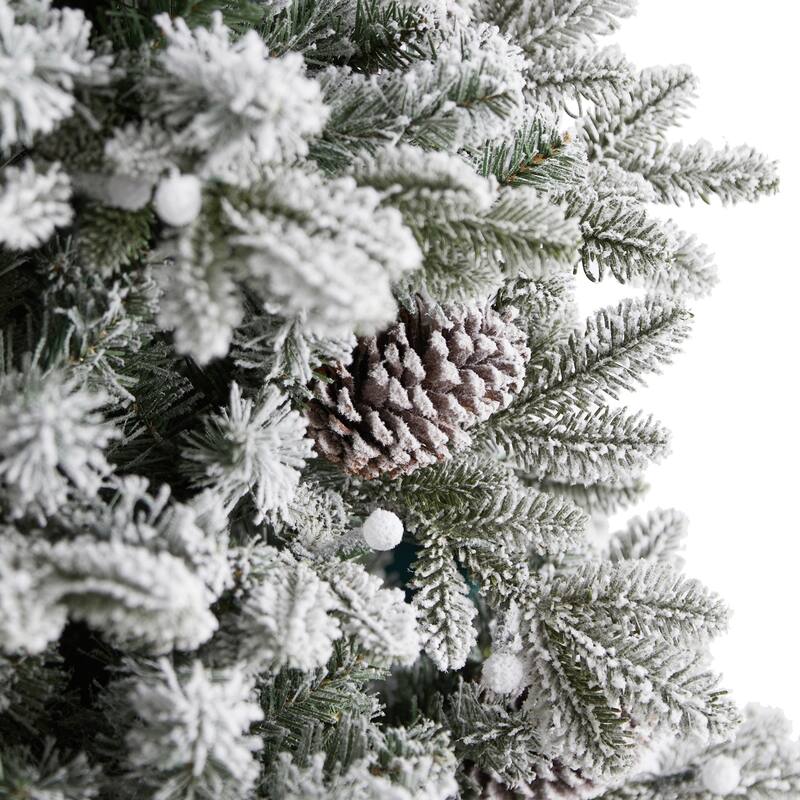 7.5ft Flocked Christmas Tree with Lights - Slim Pencil Artificial Tree, Pre-Lit Holiday Decor - White - 84