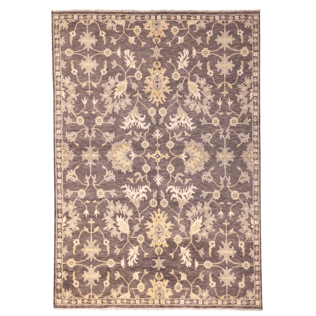 ECARPETGALLERY Hand-knotted Royal Oushak Dark Grey Wool Rug - 9'11 x 13'11