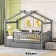 preview thumbnail 1 of 4, Twin Size Wooden House Bed with Twin Size Trundle and Headboards, Space-Saving Design, Solid Pine Construction Grey