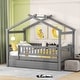 preview thumbnail 21 of 24, Twin Size Wooden House Bed with Twin Size Trundle and Headboards Grey