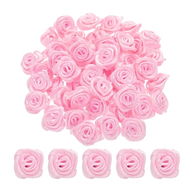 100pcs 1.5cm Mini Ribbon Roses for Crafts Artificial Fabric Flowers