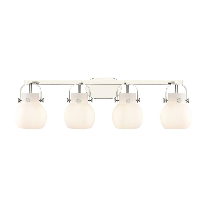 Innovations Lighting 423-4W-10-37 Pilaster II Sphere Vanity Pilaster - Polished Nickel / Matte White