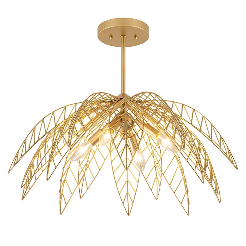 4 Lights Dual Semi-Flush Mount Ceiling Light Leaf Shaped Shades - Dia.26-in