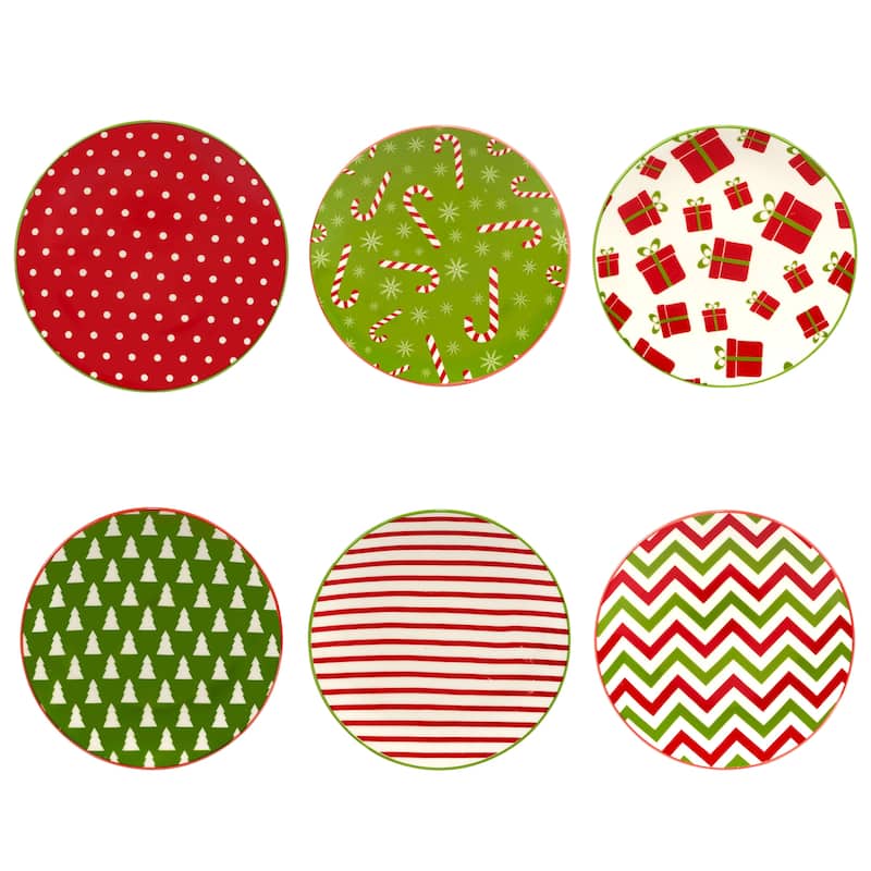 Certified International Holiday Fun 6" Luncheon/Canape Plates, Set of 6 Assorted Designs - 6-inch