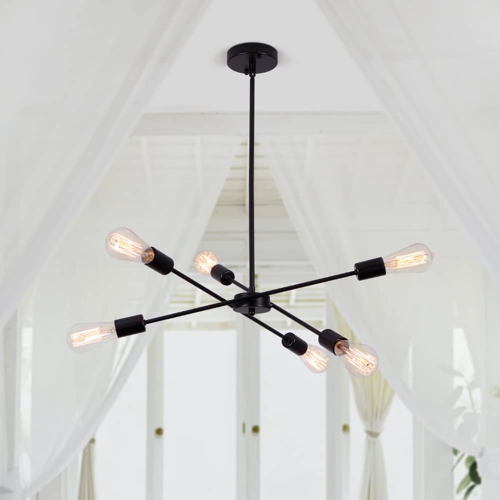 Modern 6-Light Sputnik Linear Chandelier, Modern Sputnik Sphere Chandelier for Dining Room Living Room Bedroom Kitchen