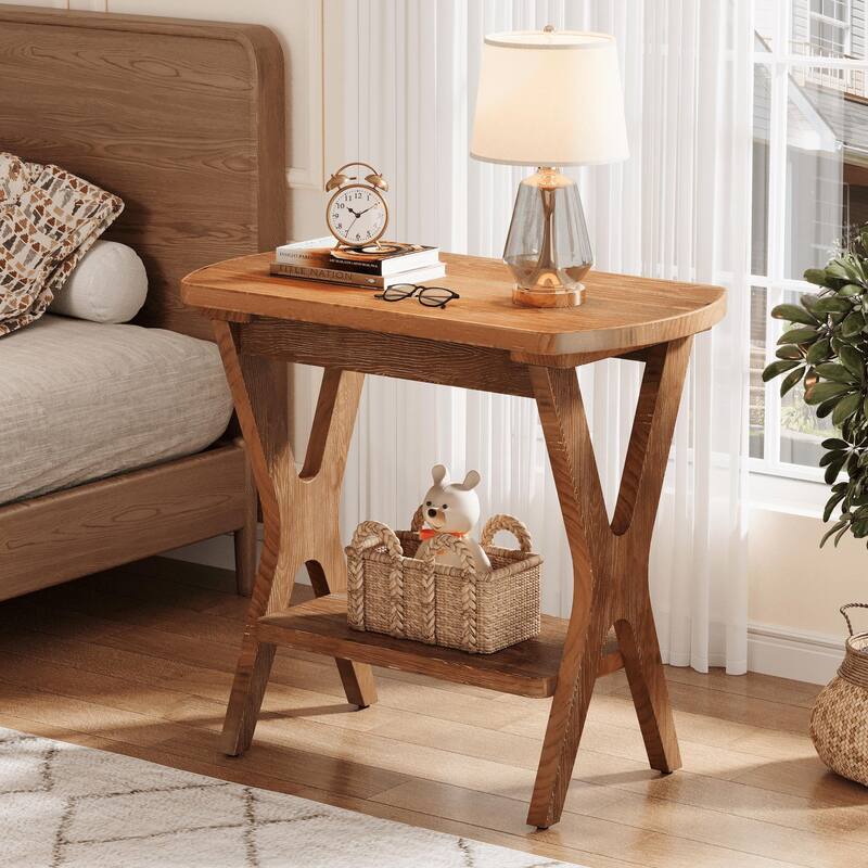 Solid Wood Side Table with Storage Shelf