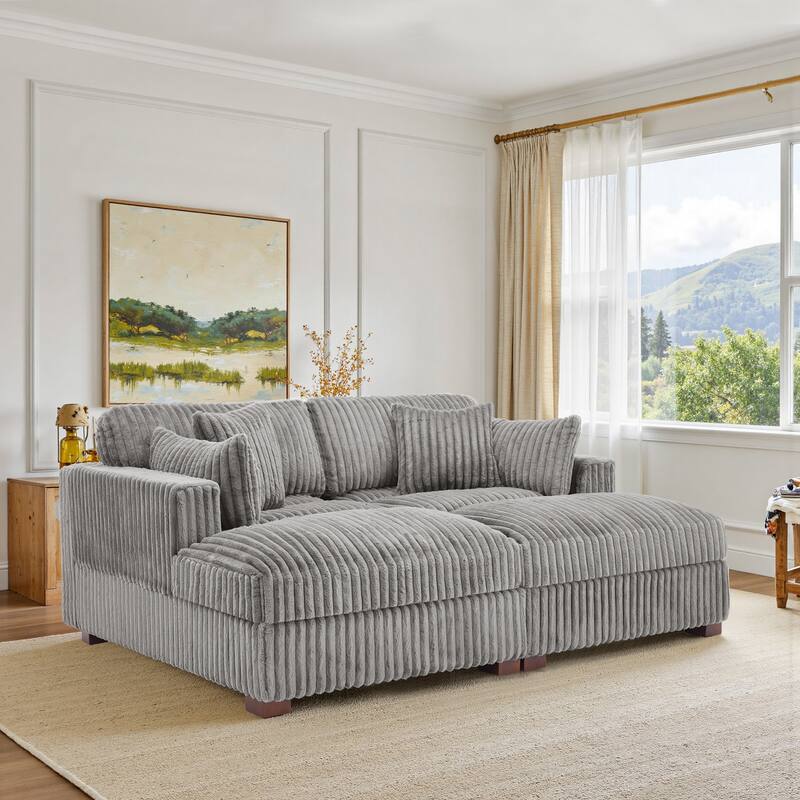 Modern Modular Flannel Fabric Upholstered Sectional Sofa with Square Arm
