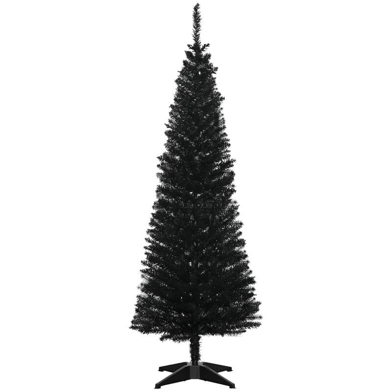 HOMCOM 5' Unlit Artificial Pencil Christmas Tree, Slim Xmas Tree with Foldable Metal Stand - 4.91 ft