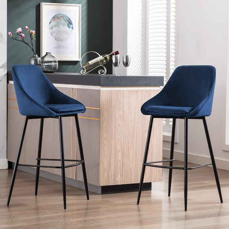 Porthos Home Ugo Bar Stools Set of 2, Velvet Upholstery, Iron Legs