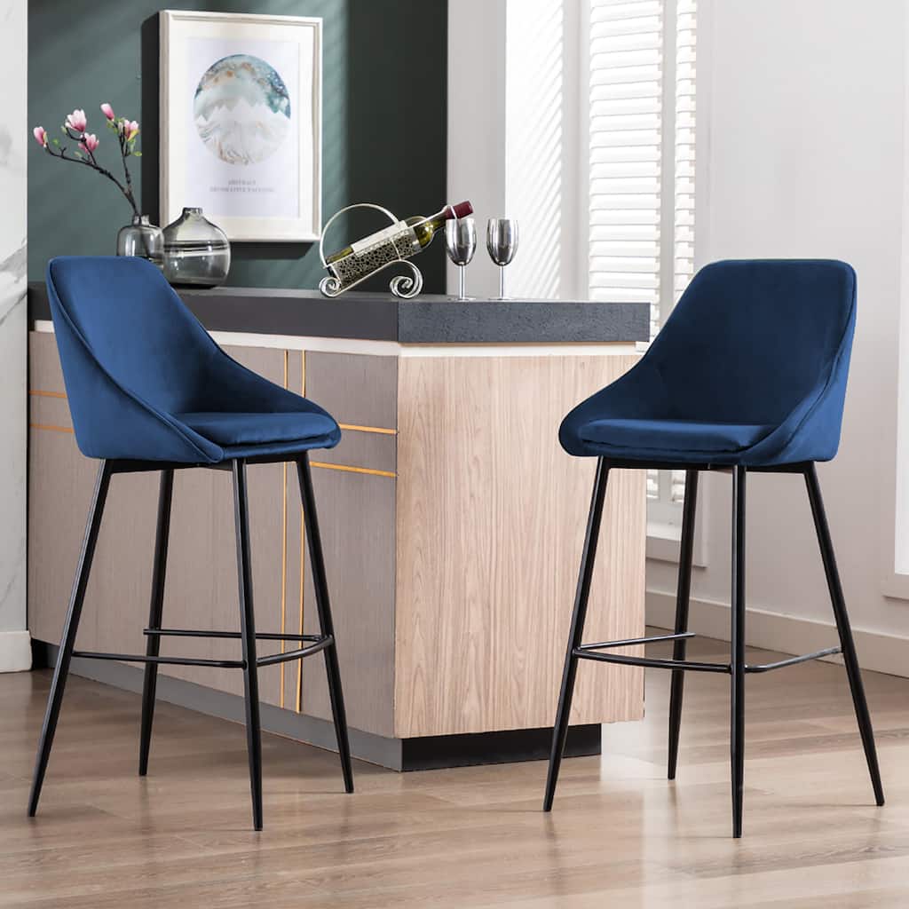 Porthos Home Ugo Bar Stools Set of 2, Velvet Upholstery, Iron Legs