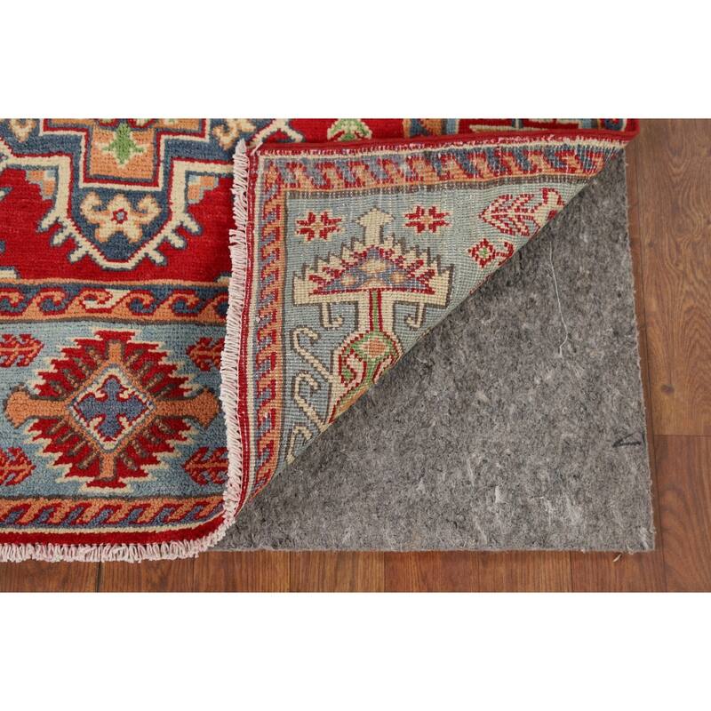 Geometric Red Kazak Accent Rug Hand-Knotted Wool Carpet - 3'2" x 4'11"