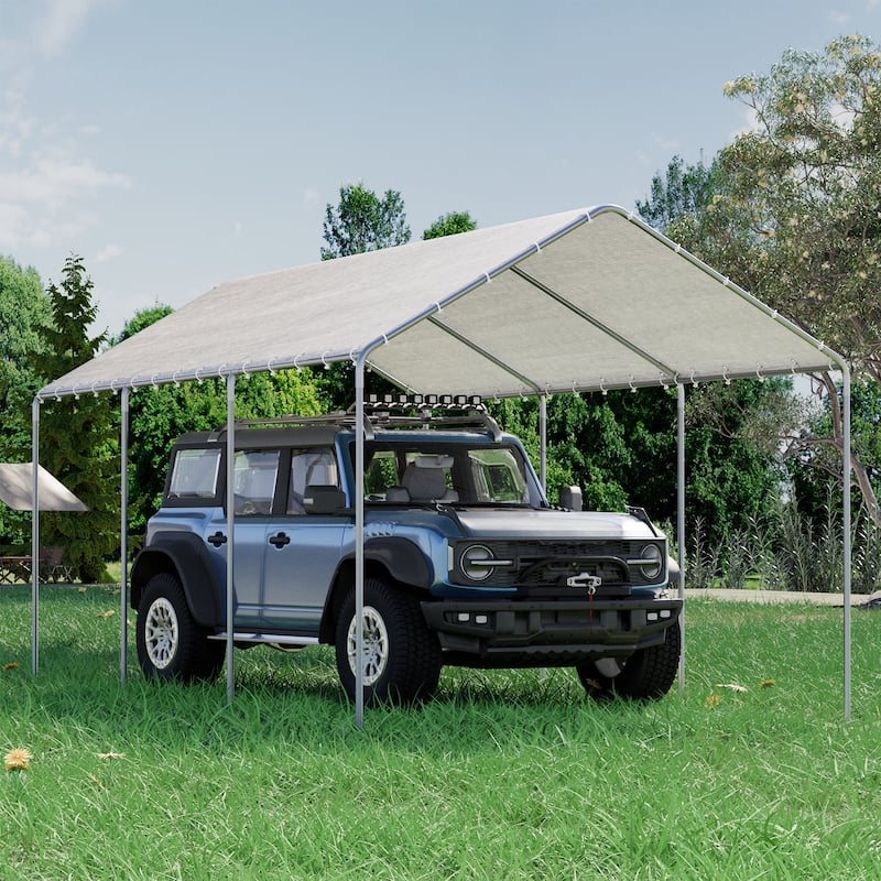 Heavy Duty Carport, Waterproof & UV Resistant Garage Cover with 8 Heavy-Duty Galvanized Steel Poles, Tool-Free Assembly