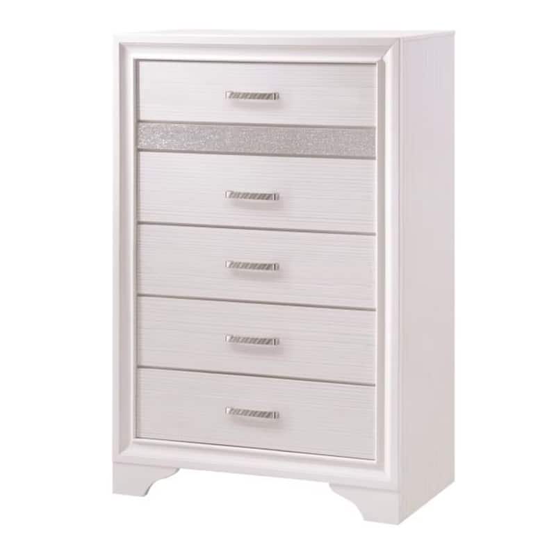 Wooden Drawer Chest with Hidden Jewelry Tray, White