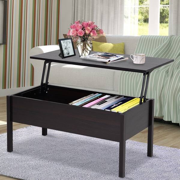 Homcom 39 Modern Lift Top Coffee Table Desk With Hidden Storage Compartment For Living Room Coffee Brown Woodgrain Overstock 17966903