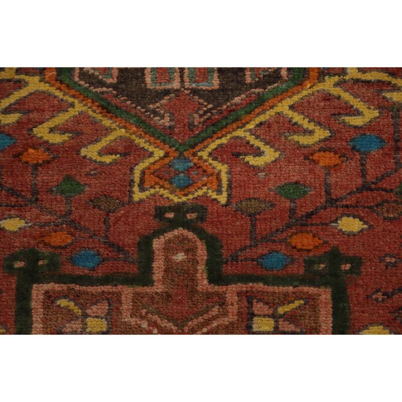 Hand Knotted Oriental 100% Wool Carpet Traditional Geometric Oranges & Rust Heriz Runner Rug - 10' 7'' X 3' 1''