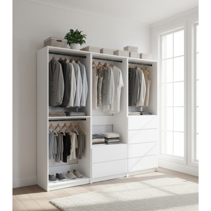 Prosper White Freestanding Walk in Wood Closet System - 94.2"W x 15.7"D x 83" H