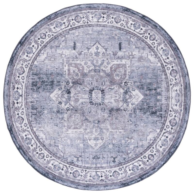 SAFAVIEH Arizona Renie Traditional Rug - 6' Round - Dark Grey/Ivory