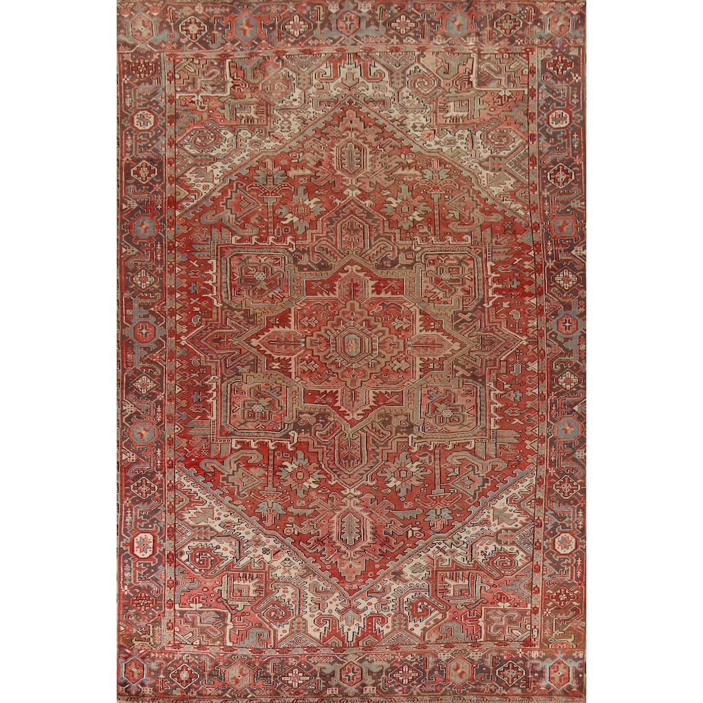 Medallion Heriz Persian Vintage Rug Handmade Traditional Wool Carpet - 9'4"x 13'2"