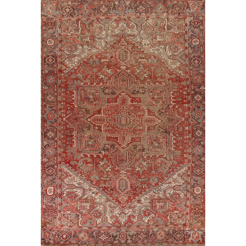 Medallion Heriz Persian Vintage Rug Handmade Traditional Wool Carpet - 9'4"x 13'2"
