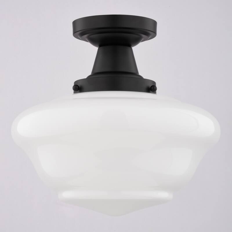VAXCEL Eastgate 1-Light Schoolhouse Semi Flush Mount Ceiling Lighting Fixture, White Frosted Opal Glass Shade
