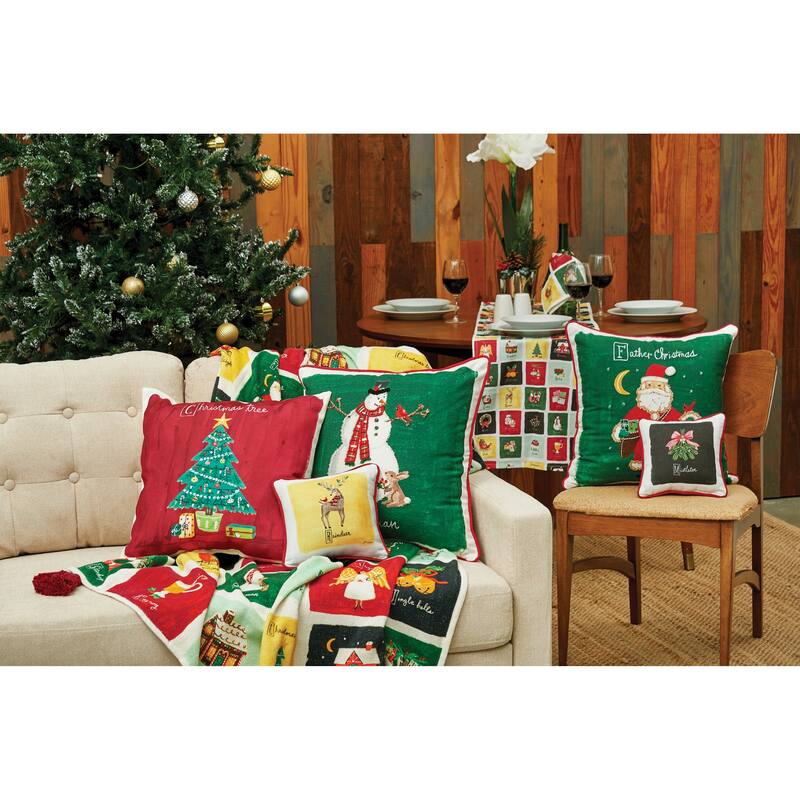 Snowman Alphabet Printed & Embellished Throw Pillow