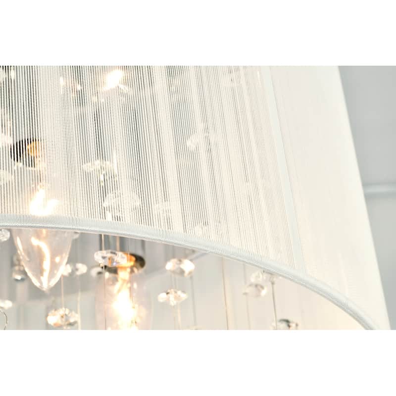 4-Light White Thread and Chrome Flush Mount with Hanging Crystals
