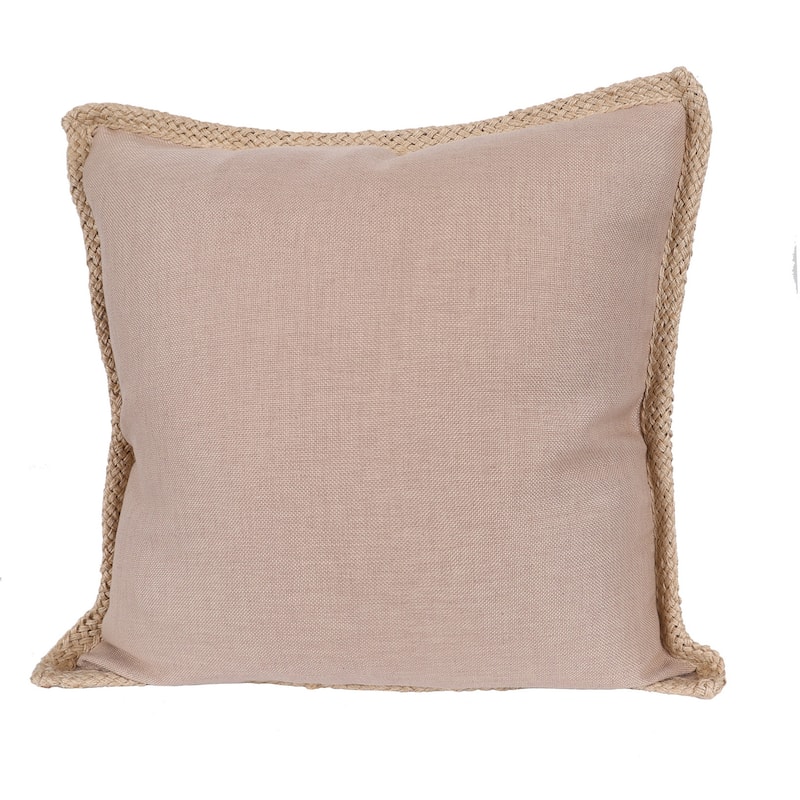 HomeRoots 24" X 24" Beige and Brown Polyester Zippered Pillow with Jute Trim