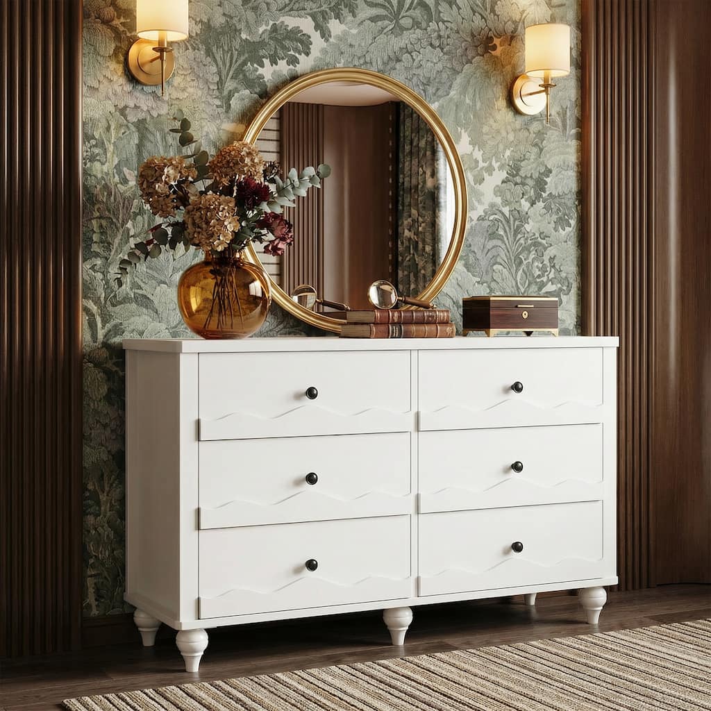 Narill Wave-Inspired 6-Drawer Dresser Closet Organizer, 43-In Chest of Drawers TV Stand