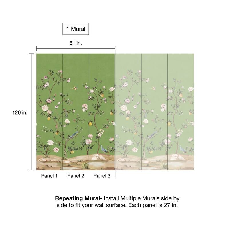 Daisy Bennett Designs Blossom Chinoiserie Peel and Stick Wall Mural - 81 in W x 10 ft. L
