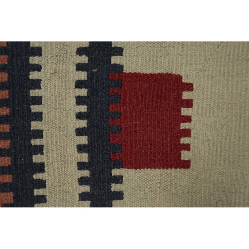 Hand Woven Oriental 100% Wool Carpet Southwestern Tribal Beige & Ivories Kilim Area Rug - 11' 3'' X 8' 8''