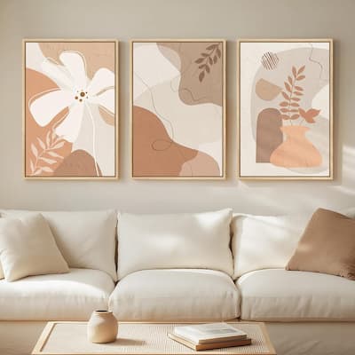 Large Tan and Neutral Floral Artworks