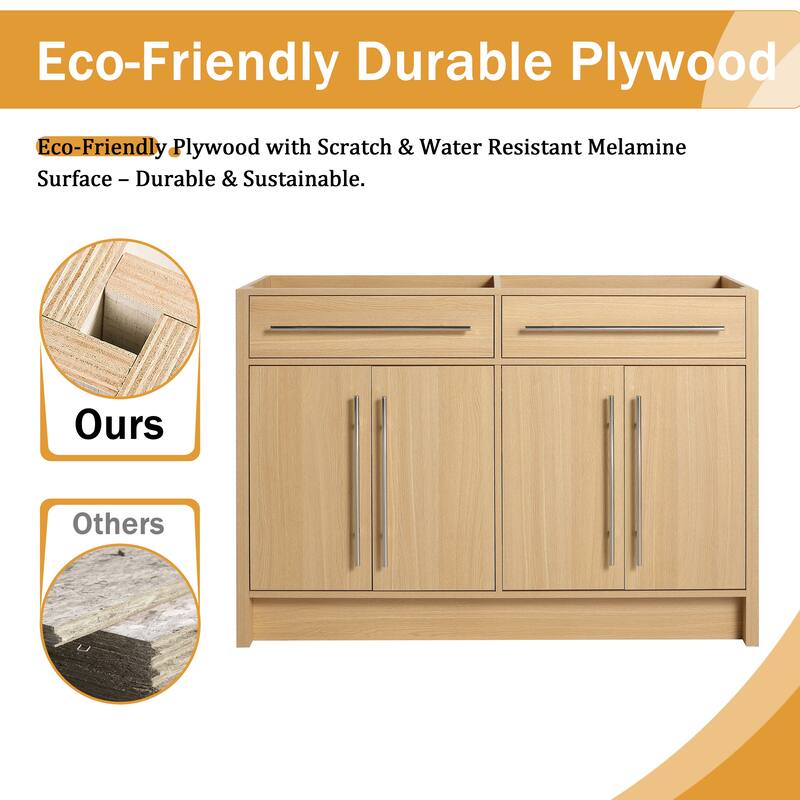 Malwee 48"/60" Bathroom Vanity Without Sink, FreeStanding Vanity Cabinet with 4 Soft Close Doors and 2 Adjustable Shelves