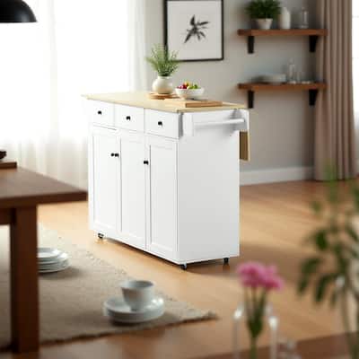 Homy Casa 45.3" Mobile Kitchen Island Cart with Drop Leaf & Storage - BIG
