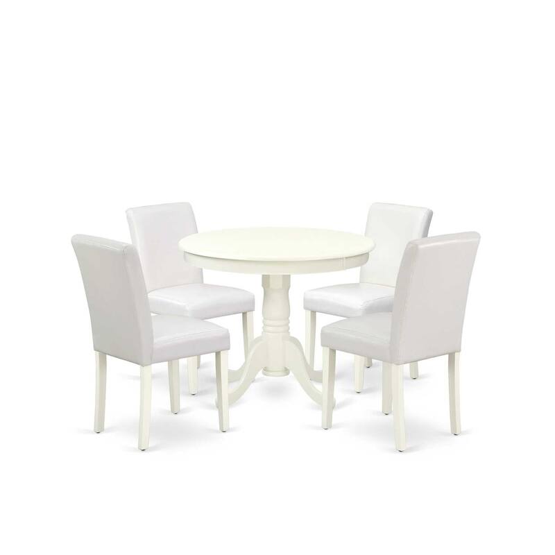 Boho Dining Set 5 Piece - Round Table & 4 Parsons Chairs - 36 Inch - Linen White