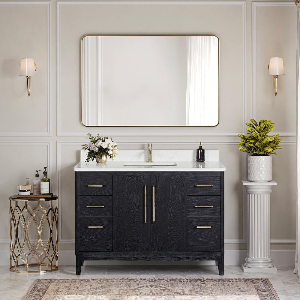 Gara Single Bath Vanity with Composite Stone Top and Mirror