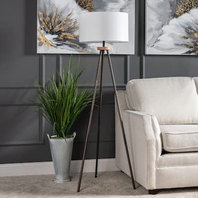 Retro Link 62" Metal & Wood Tripod Floor Lamp - 62"H x 21"W x 21"D