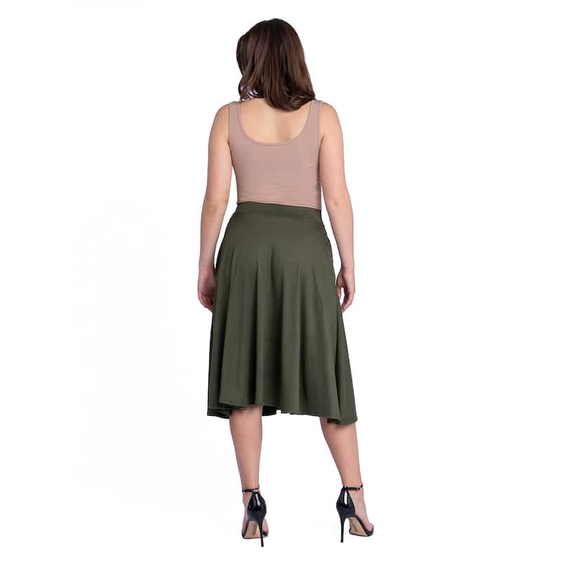 24seven Comfort Apparel Elastic Waist Pleated Pocket Midi Skirt