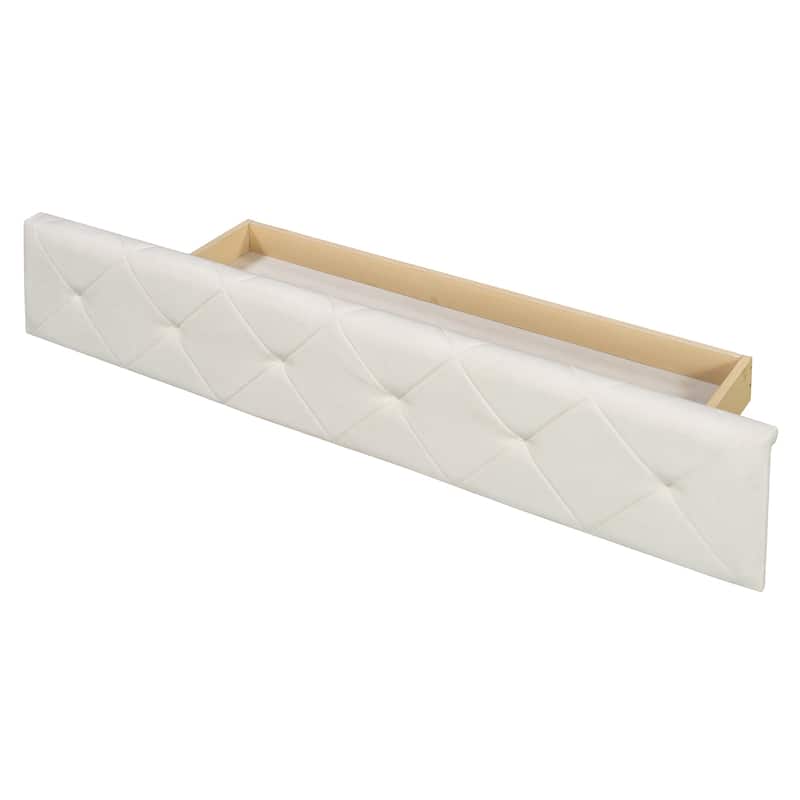 Low Profile Bed Queen Size Velvet Upholstered Platform Bed with Wingback Headboard, Big Drawer and 2 Semicircle Side Stools